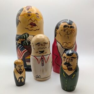 Russian Political Leaders 5 Nesting Dolls Matryoshka Gorbachev Stalin Lenin VTG